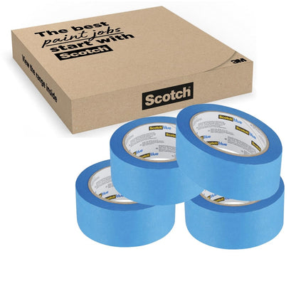 ScotchBlue Multi-Surface Premium Masking Tape, 36 mm x 41 m, 4 Rolls/Case - Scotch Adhesive Blue Painters Tape, For Painting and Decorating, Indoor & Outdoor, Sticks Well, 70% PEFC