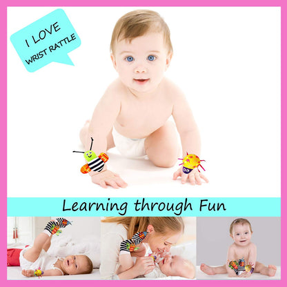 Foot Finders & Wrist Rattles for Infants - Developmental Texture Toys for Babies - Infant Socks & Baby Wrist Rattle - Newborn Toys for Girls Boys 0-3 3-6 6-9 Months