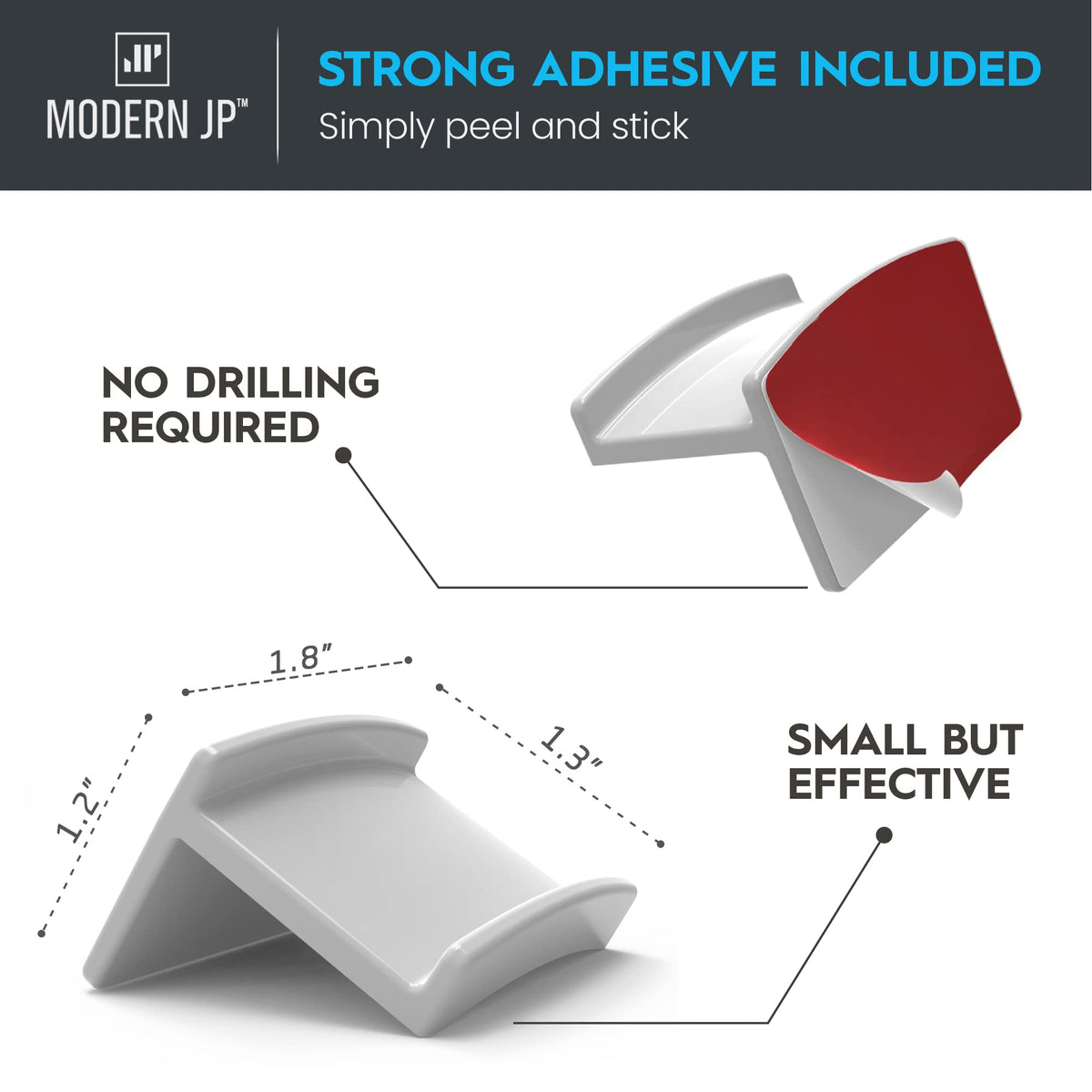 Modern JP Adhesive Hat Hooks for Wall (16-Pack) - Minimalist Hat Rack Design, No Drilling, Strong Hold Hat Hangers - USA Patented, White