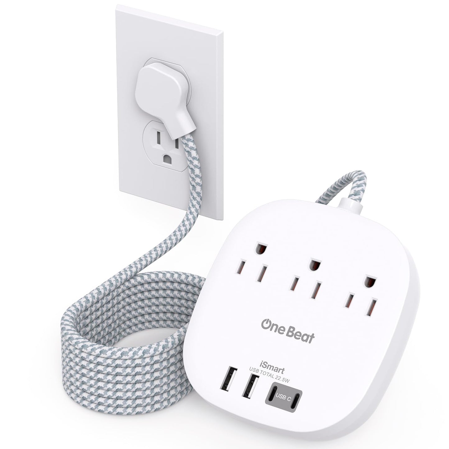 Flat Plug Power Strip, 6ft Ultra Flat Extension Cord - 3 Outlets 4 USB Ports (2 USB C) 22.5W/4.5A Desktop Charging Station, Power Strip No Surge Protection for Cruise Ship, Dorm Room Travel Essentials