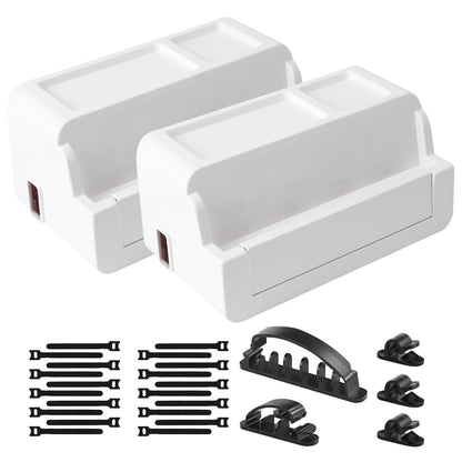 LZLOOK 2 Pack Cable Management Box for Home, Office & Desk, Cord Organizer Box for Computer, TV Wires Hub, Pet Friendly Cord Hider Box, Safe ABS Material (White)