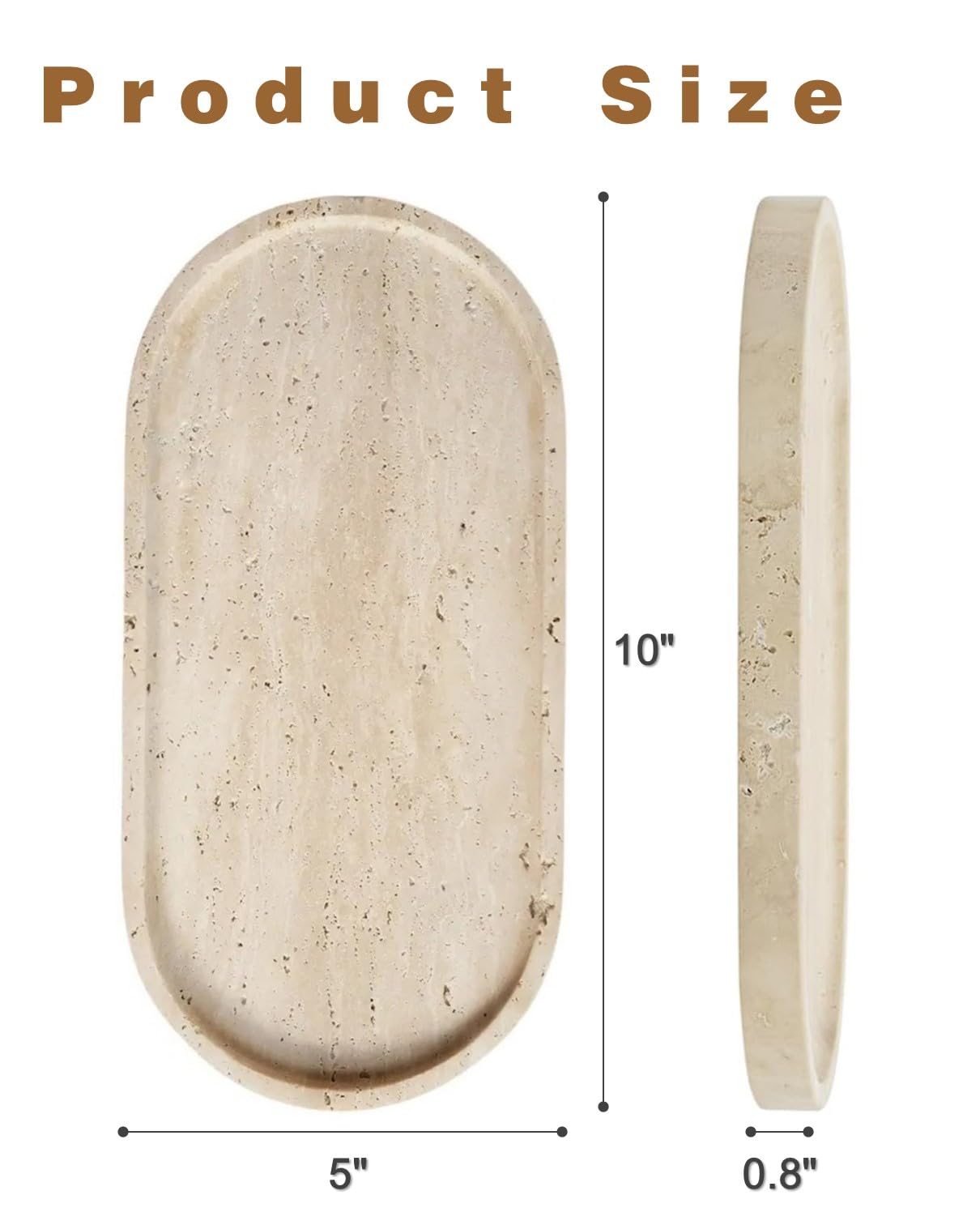 100% Natural Travertine Stone Tray for Perfume, Jewelry, Candle & Trinket Holder – Light Beige Stone Vanity Organizer for Bathroom, Coffee Table, or Living Room, 10"x5", Non-Resin/Ceramic