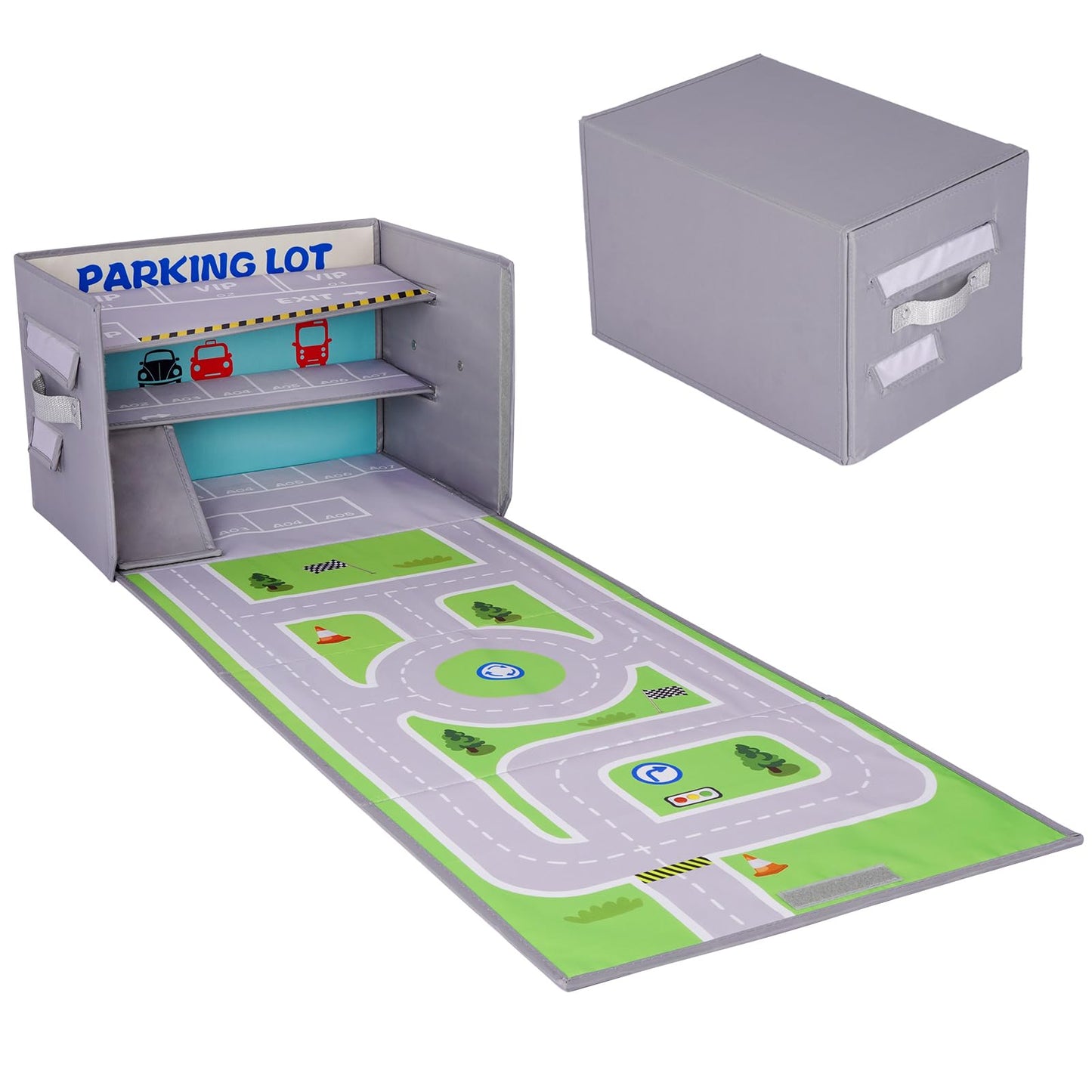 Livememory Toy Car Storage Box - Toy Garage Box for Boys with Car Rug Play Mat (Not Included Cars)