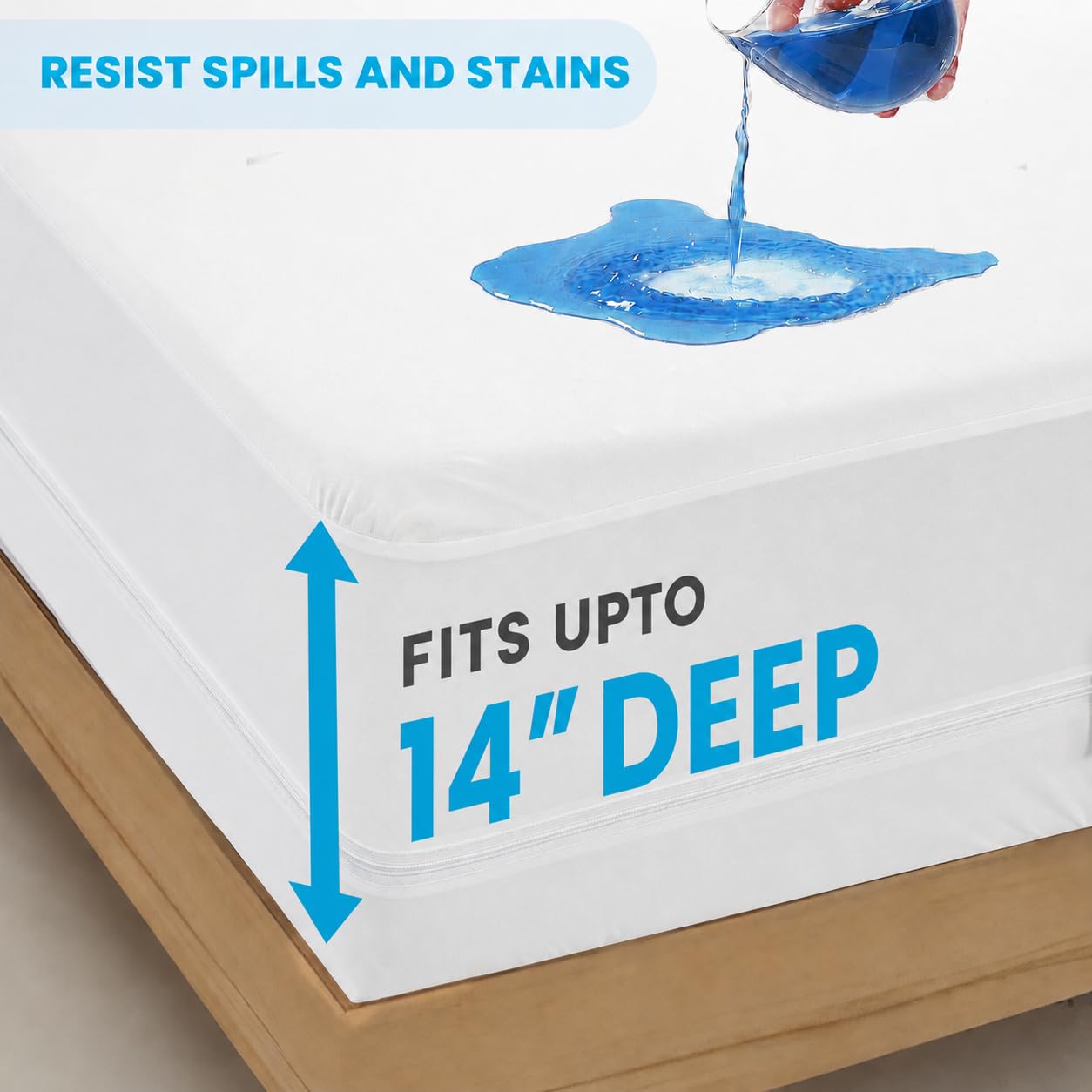 LUX Décor King Zippered Mattress Encasement - Bed Bug Proof, 100% Waterproof Mattress Protector - 14 Inches Deep All Sided Cover, Noiseless - 78X80