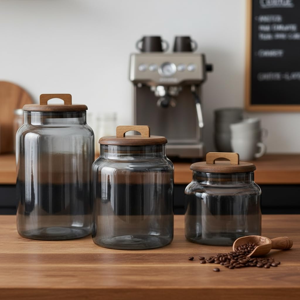 10 Strawberry Street Acacia Everyday Graduated Glass Canister, Set of 3, Black