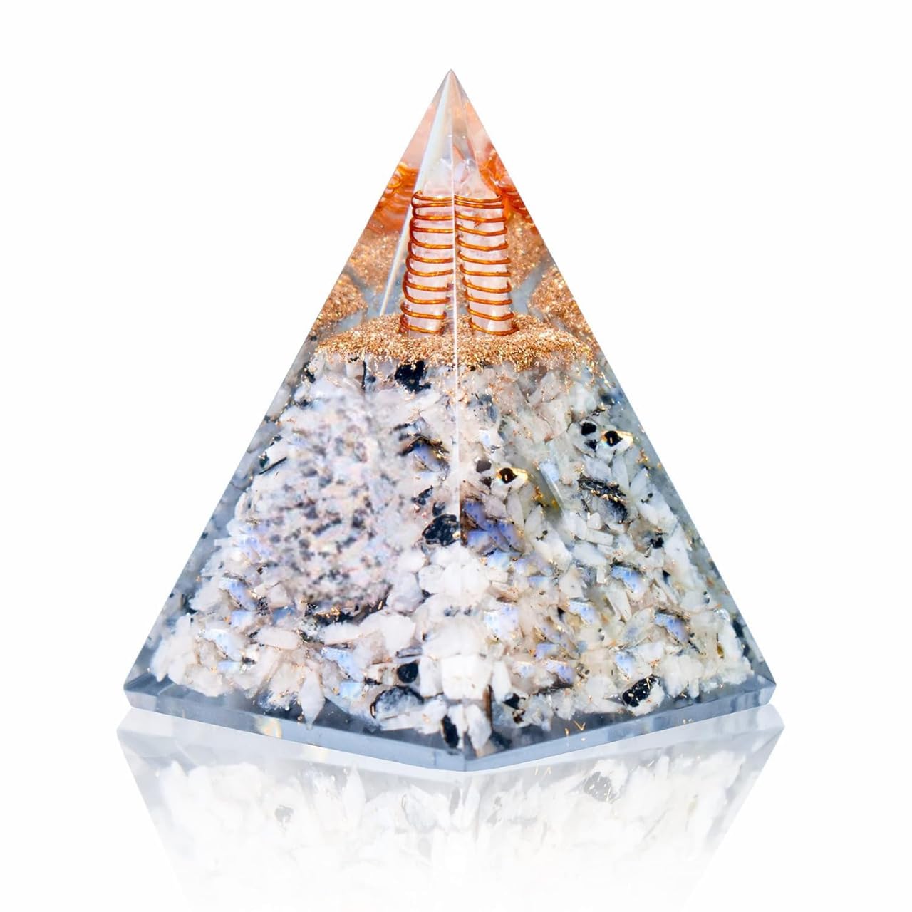 Wholesalegemshop New Inspirational Rainbow Moonstone Orgone Pyramid for Healing Crystal Gemstone Pyramid - Strength - Reiki - Yoga - Meditation