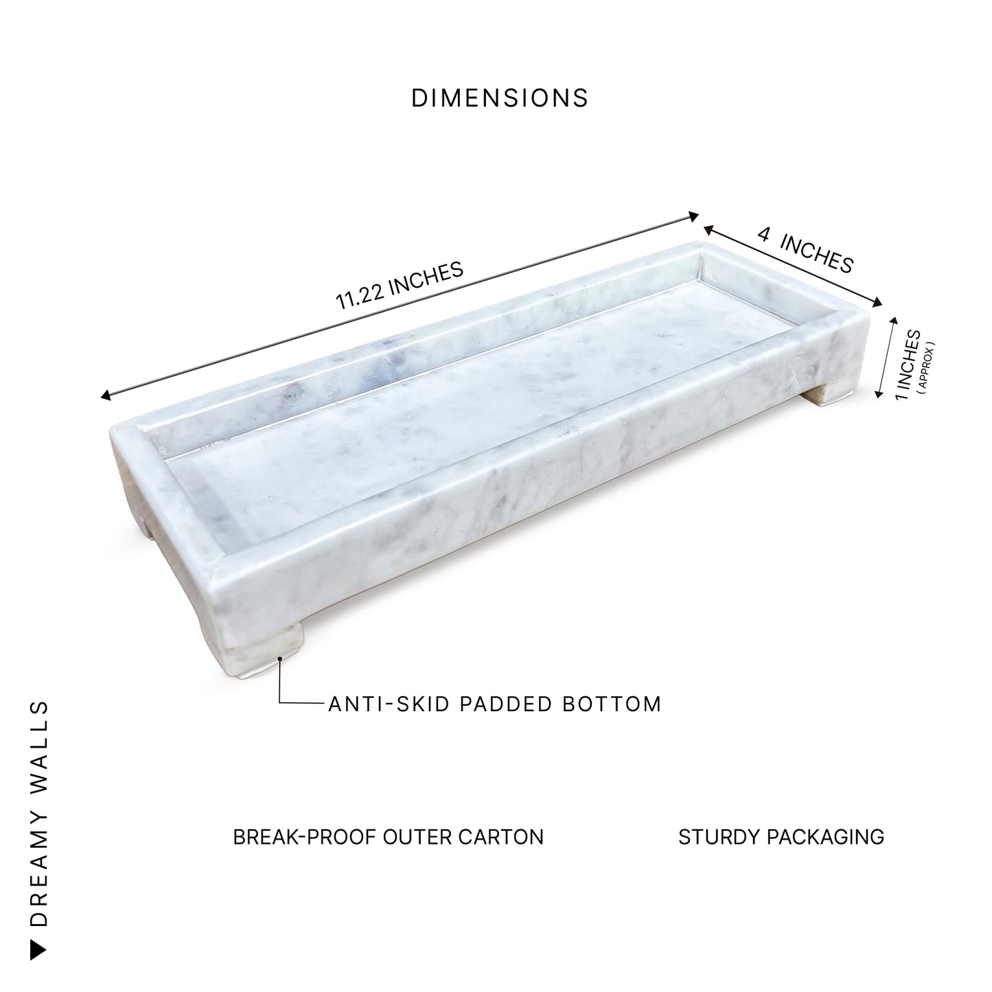 Dreamy Walls Banswara White Marble Vanity Tray - 11×4 Inch | Marble Tray for Bathroom, Perfume, Jewellery & Dressing | Trinket Tray, Bathroom Tray for Toiletries | Anti-Slip | Handmade in India