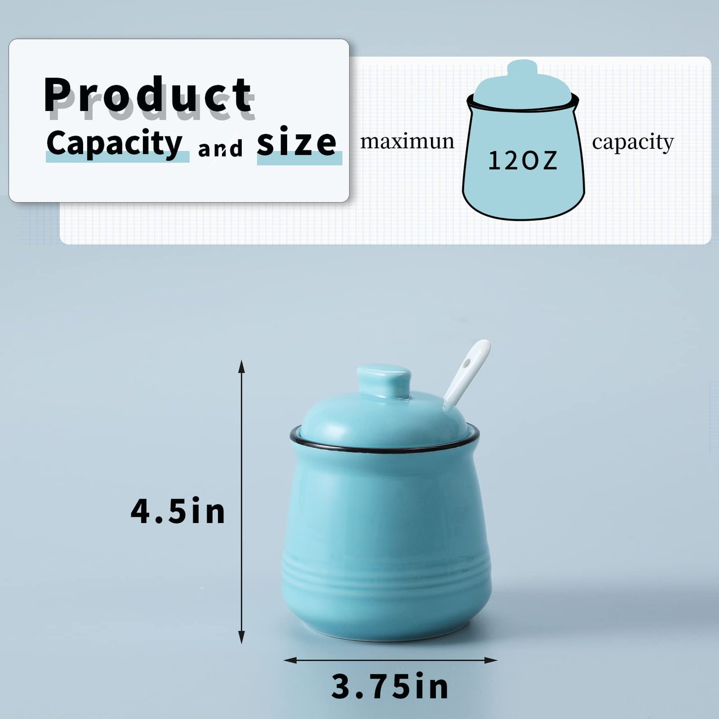 HAOTOP Porcelain Salt Bowl with Lid and Spoon,Ceramic Sugar Bowl 12oz (Turquoise)
