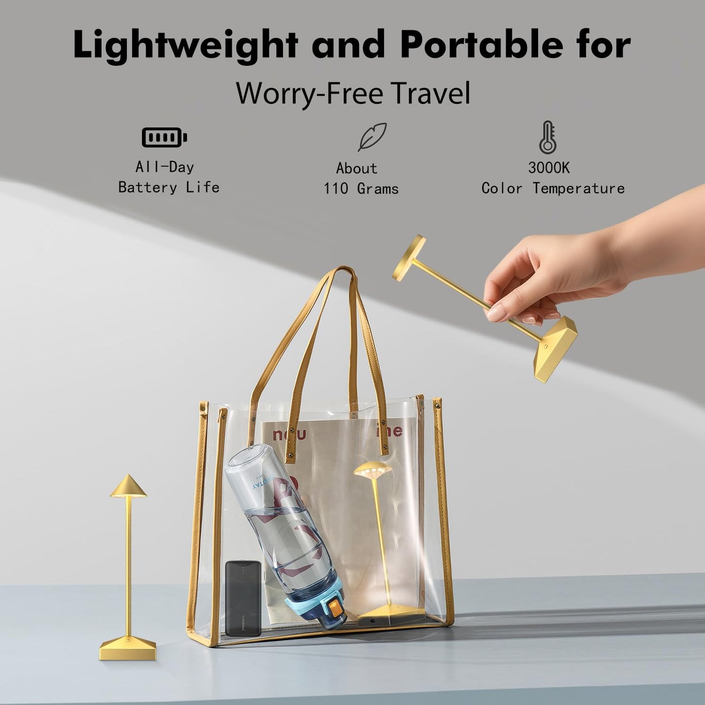 FUNTAPHANTA 3 Pack 7.67in Gold Small Cordless Table Lamps Rechargeable, Battery Operated Mini Lamp, Small Lamp Touch Portable Table Lights, LED Night Light for Bedside/Dining/Bar/Outdoor (Gold-C)