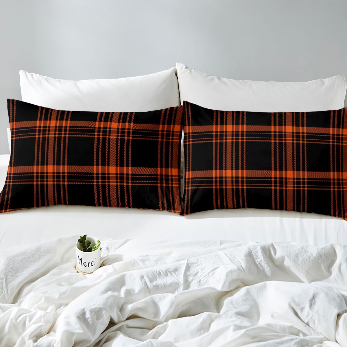 jejeloiu Classic Red Black Plaid Fitted Sheet with 1 Pillowcase Twin Size Checkerboard Bed Sheets Set 16" Deep Pocket Boys Girls Farmhouse Bedding Aesthetic Grid Teens Bedroom Decor Breathable