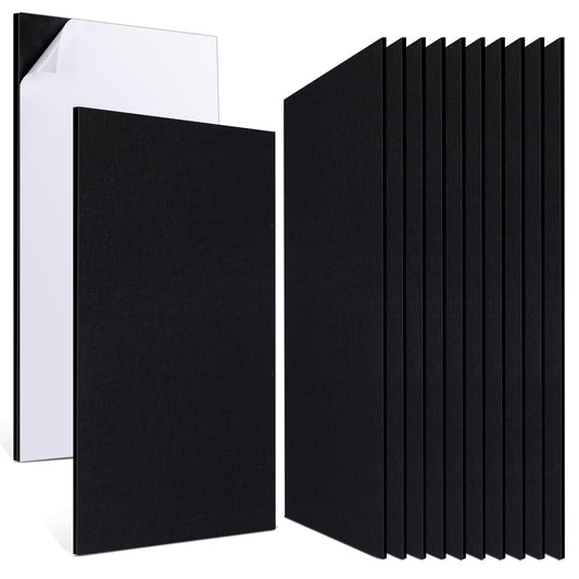 Pushglossy 12 Pcs Acoustic Wall Panels 31.5" x 23.6" Polyester Sound Absorbing Panels with Adhesive Backing, Sound Dampening Panel for Home Studio Office Gaming Room Home Theater(Black)