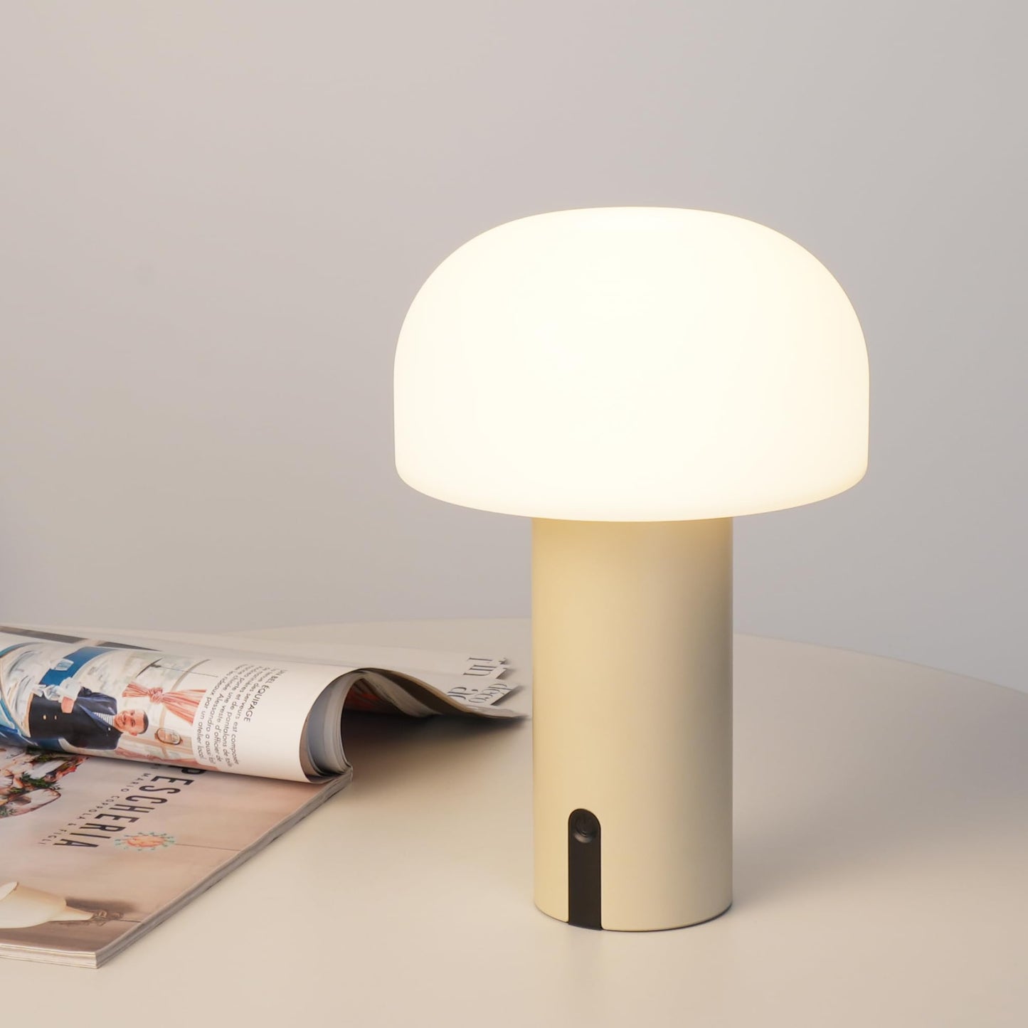 WEILAILUX Cordless Mushroom Table Lamp, Waterproof Shower Lamp, Battery Operated Table Lamp Rechargeable, Touch Dimmable Night Light for Bedroom/Patio/Camping/Dinning/Outdoor (Khaki)