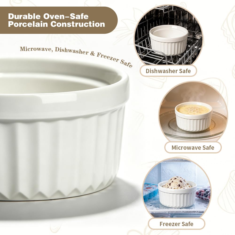 Rreme Brulee Ramekins 6OZ 8-piece Set Includes 8 Gold-Colored Stainless Steel Spoons，Ramekins Oven Safe，Suitable For Pudding Cups Dessert Cups Lce Cream Cup Reusable