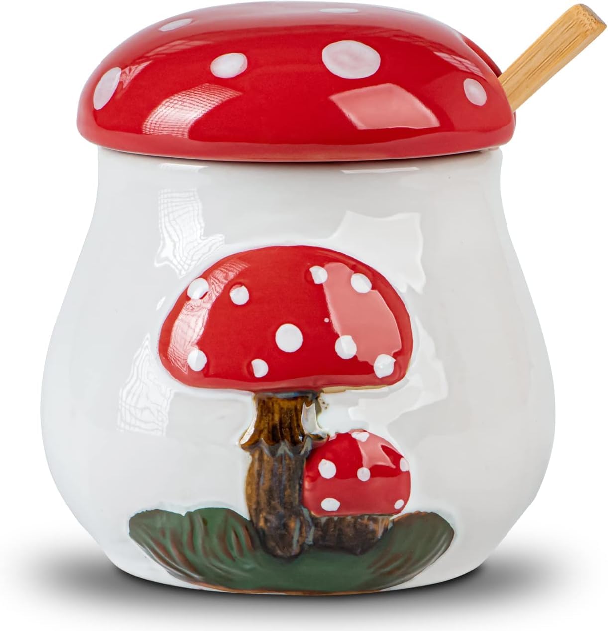 dgudgu Mushroom Sugar Bowl With Lid And Spoon Ceramic Sugar Bowl For Countertop Sugar Dish With Lid And Bamboo Spoon Sugar Container