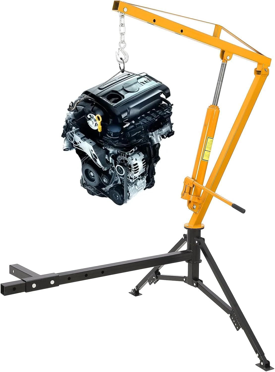 GarveeLife 1000 LBS Hydraulic Pickup Truck Crane, 360° Swivel Hitch Mounted Hoist with 3 Adjustable Booms, Truck Bed Crane for Lifting Engine, Deer, or Construction Goods-Yellow