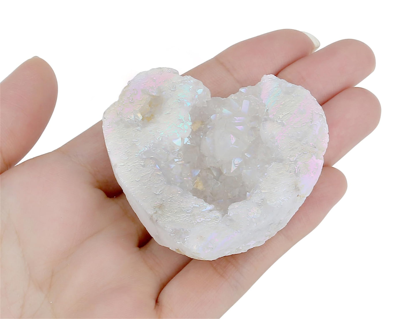 YATOJUZI Angel Aura Quartz Crystals Geode 1.96”-2.36" Heart Crystal Cluster Geodes Rocks Gemstones Crystals and Healing Stones Titanium Coated Geode Reiki Energy Protection Crystal Gifts for Women