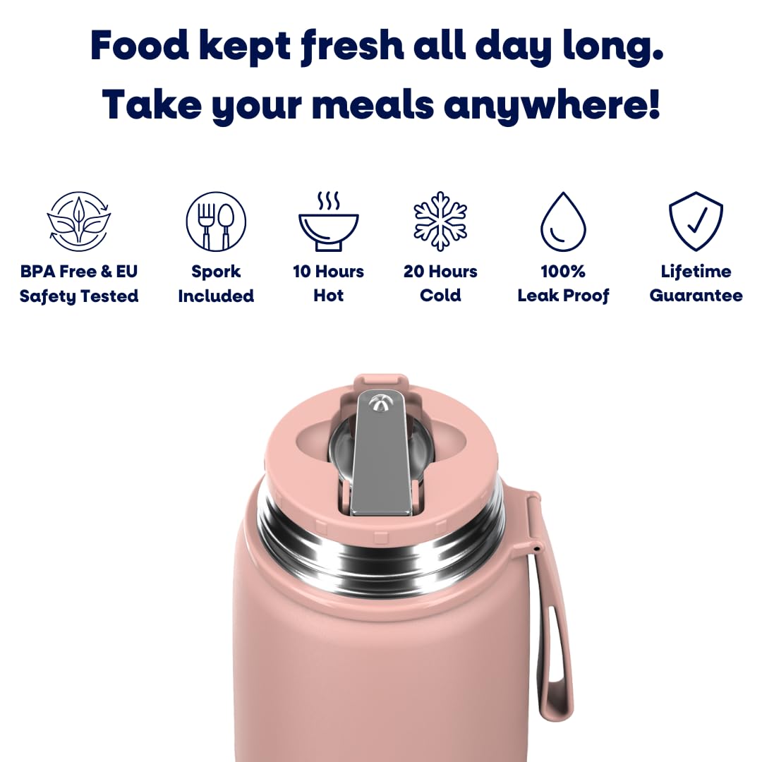 SHO Food Flask - Vacuum Insulated, Double Walled Stainless Steel Food Flask & Food Container - 10 Hours Hot & 20 Hours Cold - 530ml 800ml - BPA Free (Dusty Rose, 530ml)
