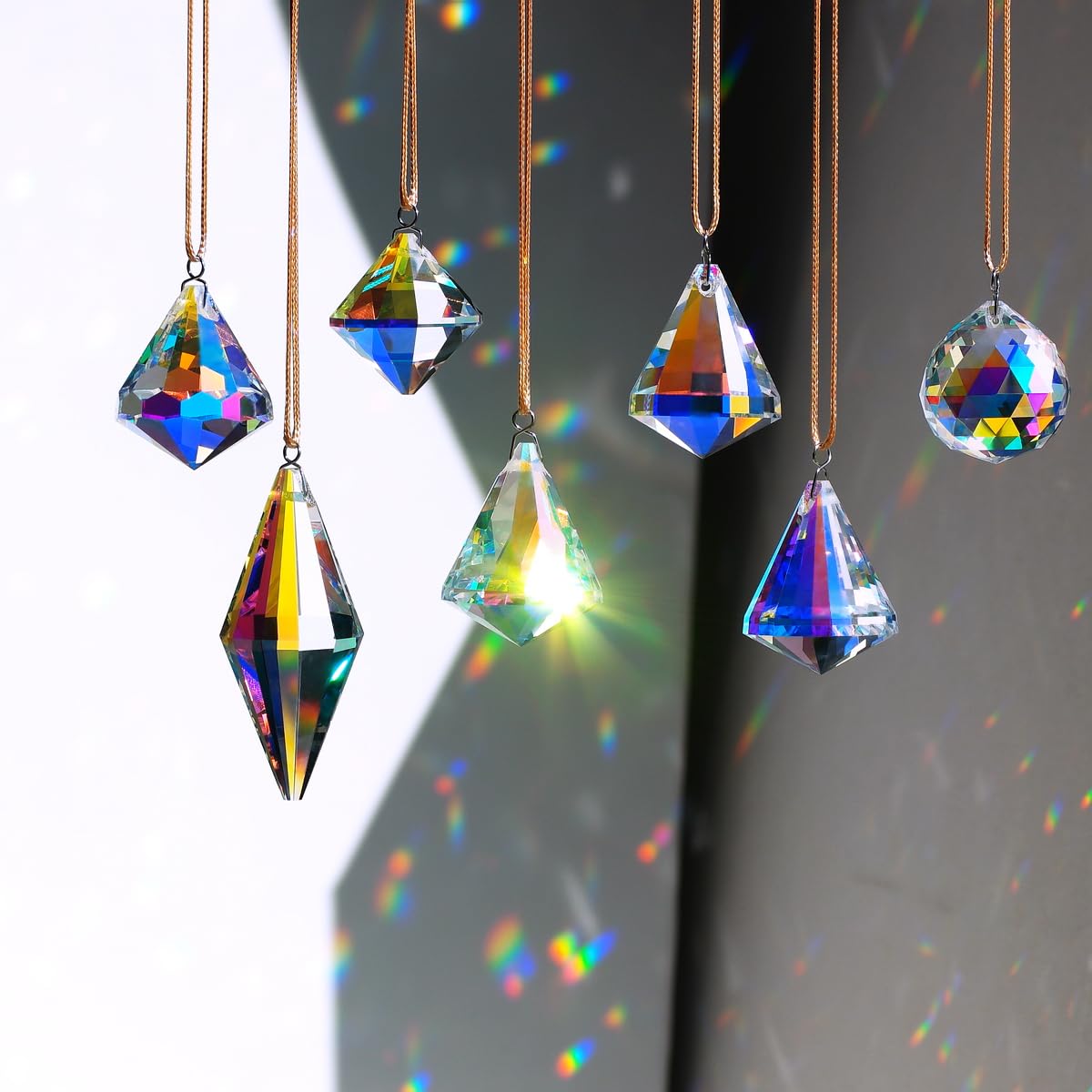 GOLDENHAITAI Crystal Chandelier Prism Suncatcher for Window Hanging Jewelry Ornament Set of 7 (Clear AB)