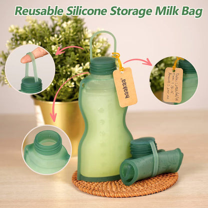 haakaa Silicone Breast Milk Storage Bag 9 oz- Reusable Milk Collector Freezer Bag for Breastfeeding Mom - Baby Food Storing Yummy Pouch - Breast Pump Bag -Leakproof - 5 Count