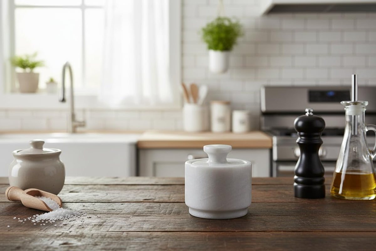 WHAHZZZ White Marble Salt Cellar with Lid| 3.2 Inch Elegant Kitchen Condiment Keeper| Decorative Salt Holder| Salt Cellar Marble| Salt, Sugar, Spices Container,Salt Bowl