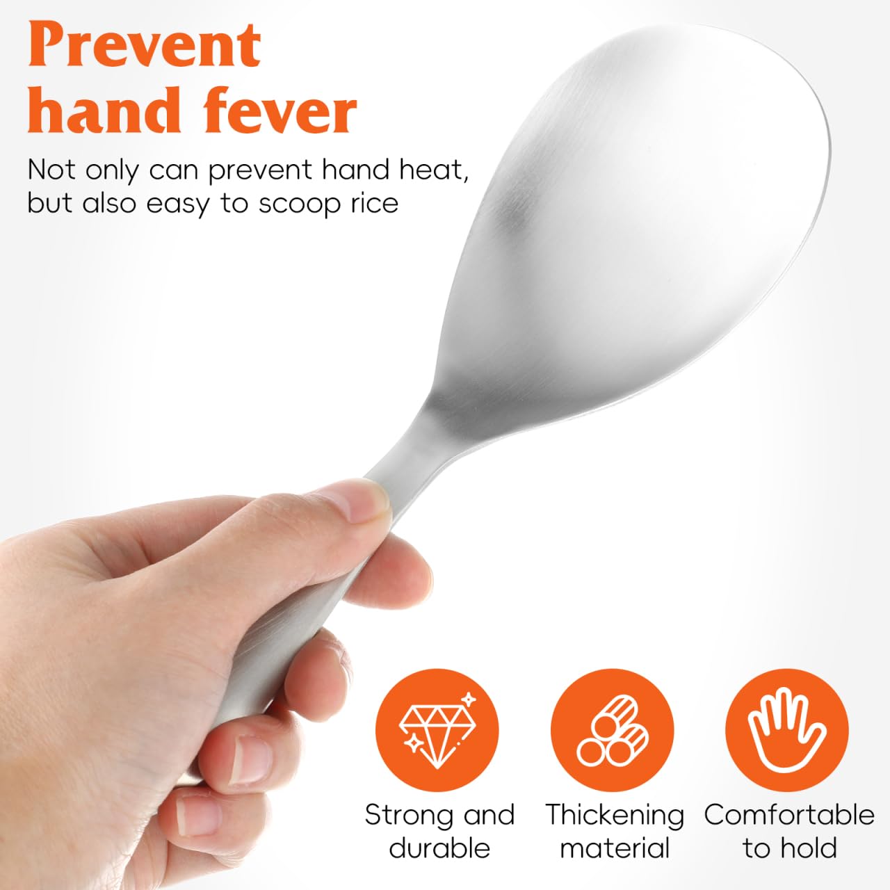 Cabilock Stainless Steel Rice Spoon, 7.87In Non-Stick Rice Serving Paddle Scratch-Resistant for Home Kitchen and Restaurant