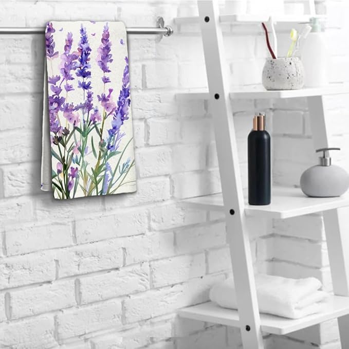Lavender Hand Towels Set of 2 Lightweight Breathable Purple Floral Bath Towels