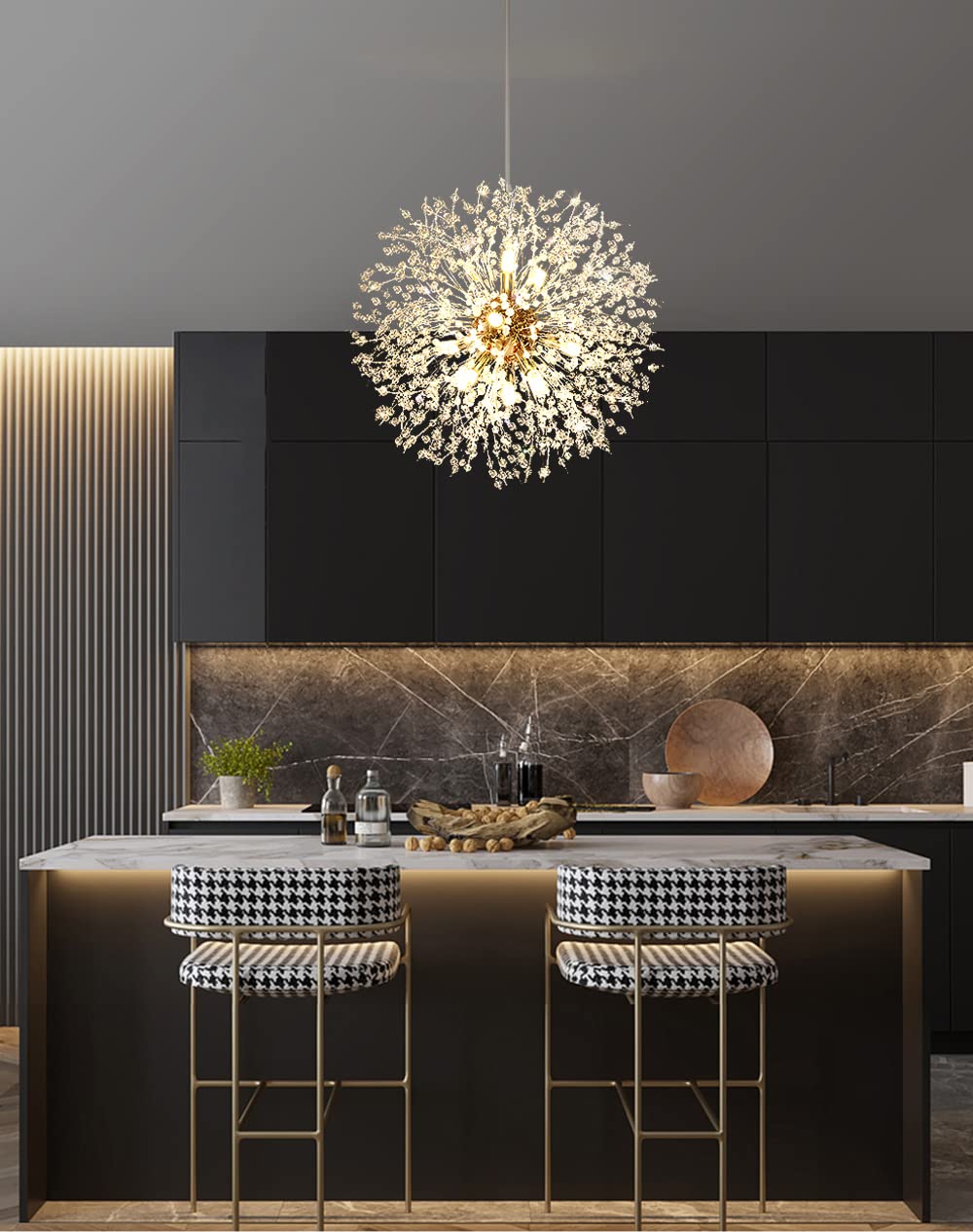 Mivenda Gold Crystal Chandeliers 12-Light Modern Dandelion Light Fixture,Firework Chandelier,Personalized Ceiling Hanging Lighting for Bedroom,Dining Room,Living Room Chandelier