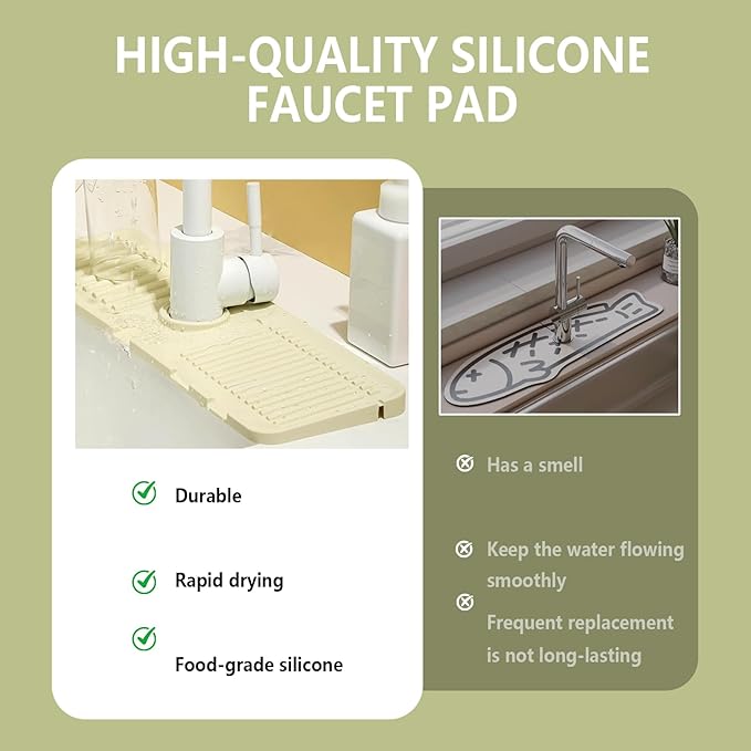 Faucet Mat for Kitchen Sink Splash Guard, 17.5"X5.5" Silicone Sink Splash Guard