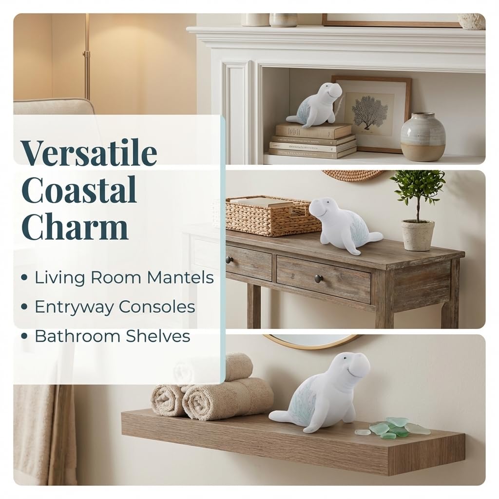 The Bridge Collection Manatee Figurine Coastal Decor Accent – Ocean Sea Life Statue for Beach House Shelf Or Bathroom Display – Nautical Marine Animal Home Decor