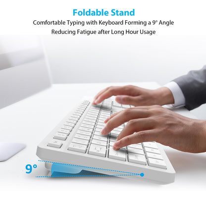 LeadsaiL Wireless Keyboard and Mouse Set, 2.4GHz USB Computer Keyboards and Mouse Combo, Soft Touch, Full Size UK QWERTY Layout with 12 Multimedia Shortcuts for HP/Lenovo Laptop and Mac-White