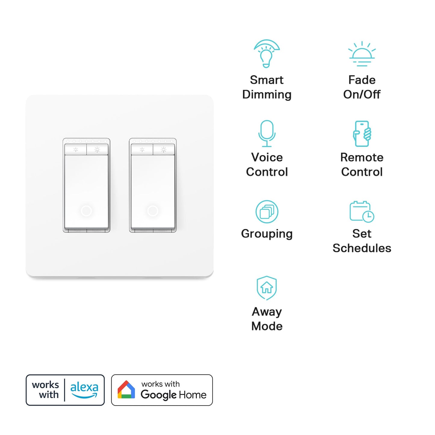 Kasa Smart Switch 2-Gang HS200-2, Single Pole,Neutral Wire Required, 2.4GHz Wi-Fi Light Switch Compatible with Alexa and Google Home, UL Certified, No Hub Required, White