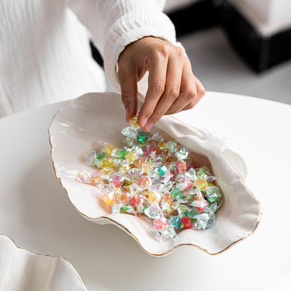 White Sea Shells Decorative Bowl - Large Clam Shell Bowl, Fruit Bowl, Key Bowls, Candy Dish, Coastal Ocean Centerpieces for Entryway, Living Room, Bathroom, Beach House, Nautical, Seaside, Shelf Decor