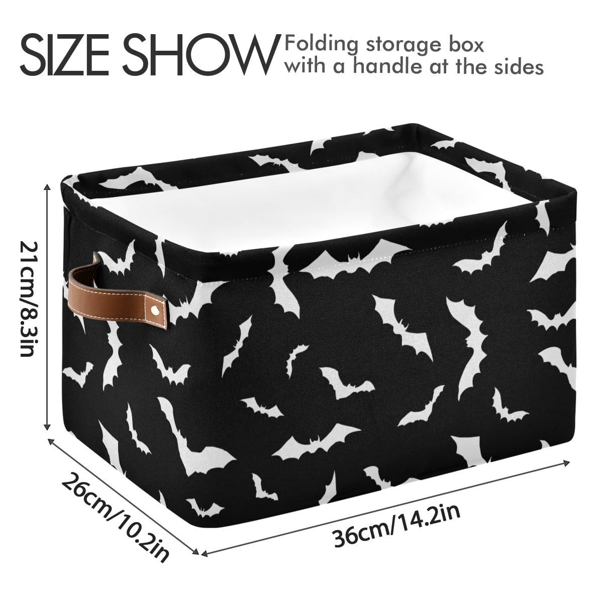 Halloween Black Bat Storage Basket Fabric Kitchen Baskets Spooky Happy Halloween Open Home Storage Bins Boxes Foldable Organizer Bag for Baby Cloth Pet Toy Book Shelf Closet Baskets 16×12×8 Inches