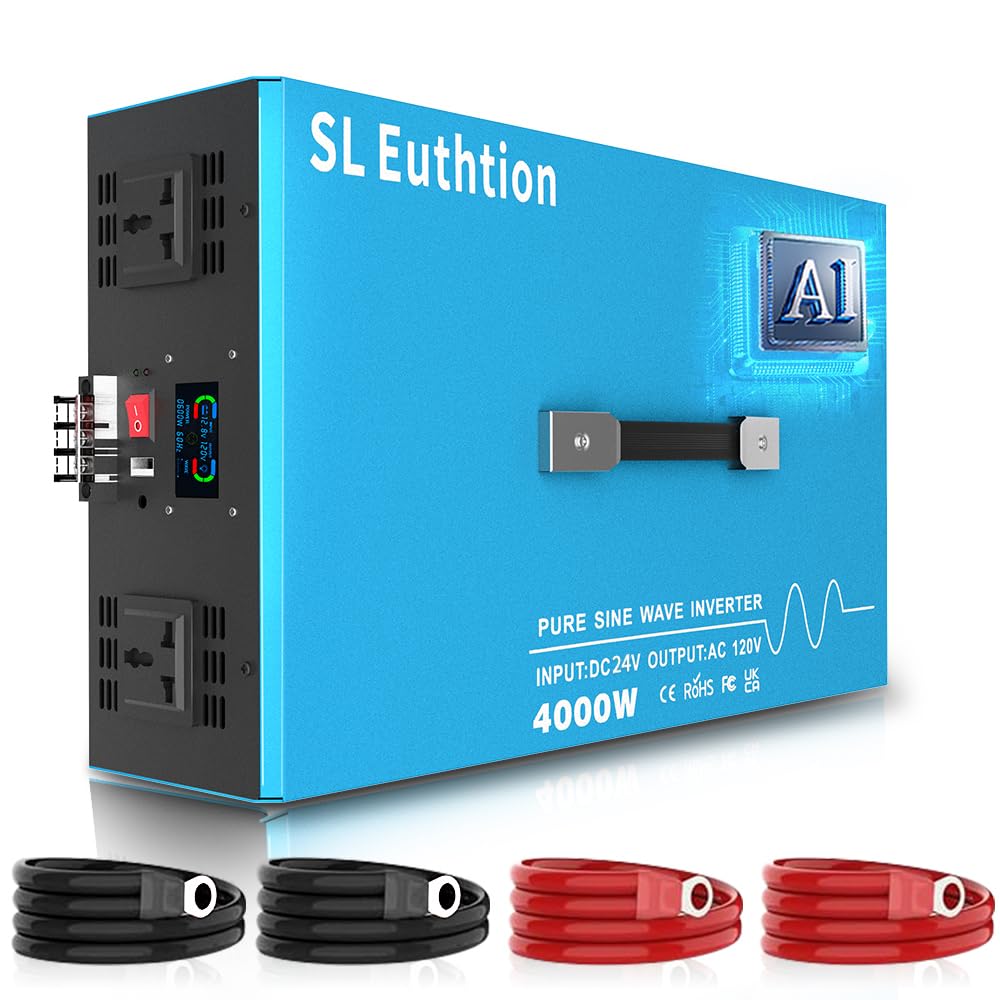 SL Euthtion 4000W Pure Sine Wave Power Inverter Voice Control AI Voice Assistant Support English 24V to 120V 60HZ with LCD Display, USB Port, for Car Home Laptop Truck