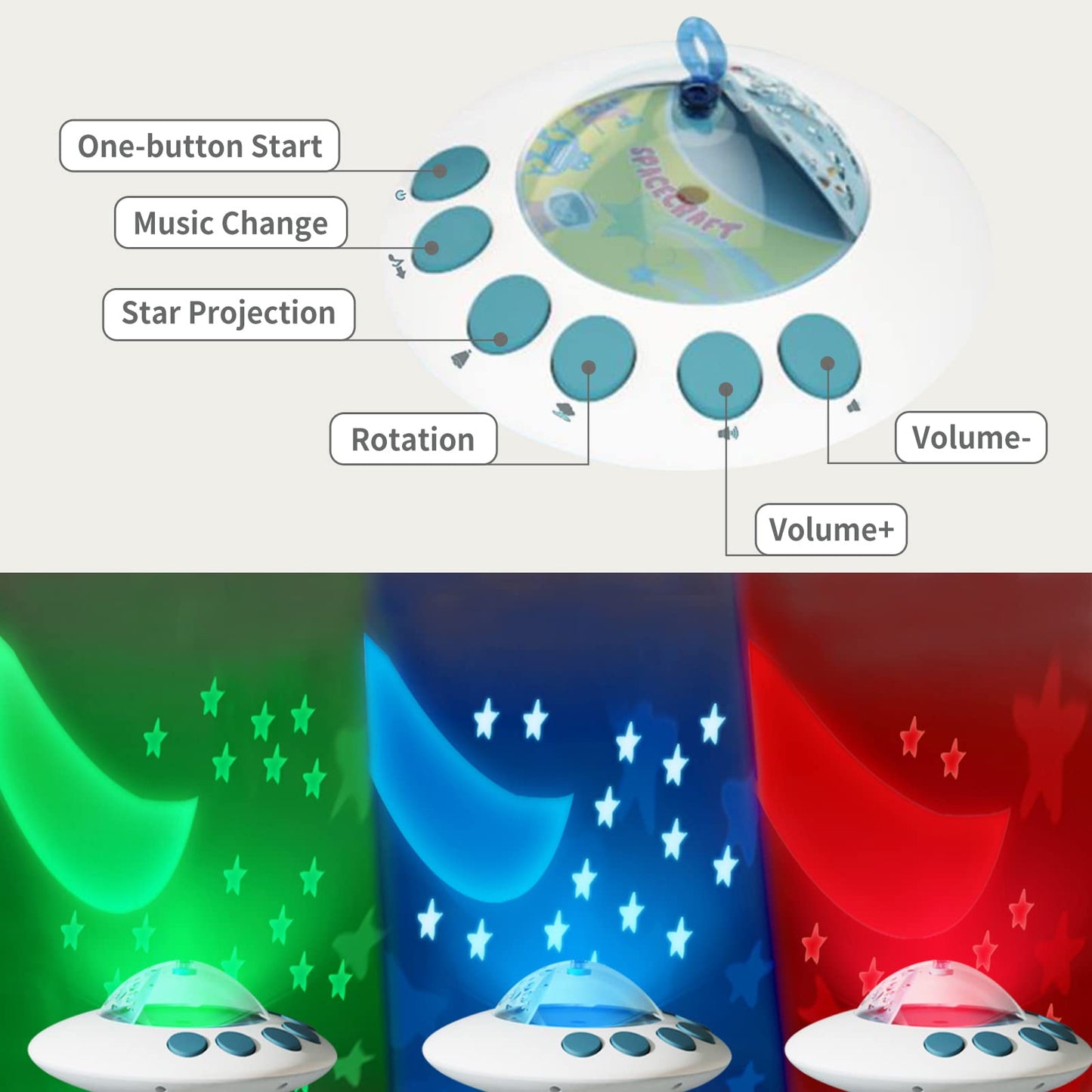 Eners Baby Crib Mobile with Music and Lights, Mobile for Crib with Remote Control, Rotation, Moon and Star Projection, Baby Crib Toys for Boys Girls (Biue)