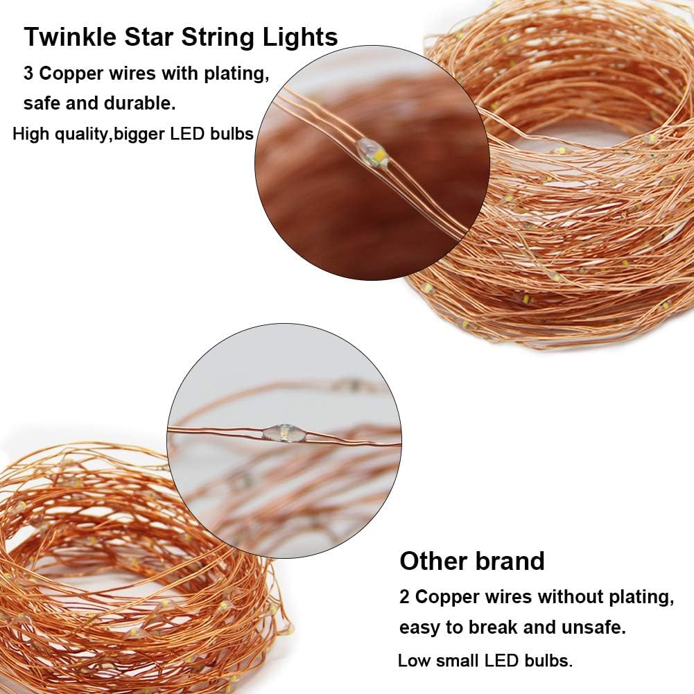 Twinkle Star 300LED 99FT Copper Wire String Lights Battery Operated 8 Modes Fairy Lights with Remote Waterproof Fairy String Lights for Outdoor Christmas Lights Wedding Party Decoration Warm White