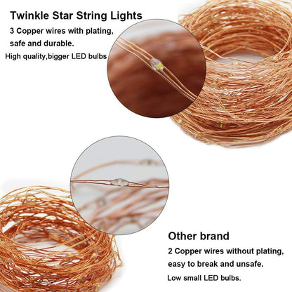 Twinkle Star 300LED 99FT Copper Wire String Lights Battery Operated 8 Modes Fairy Lights with Remote Waterproof Fairy String Lights for Outdoor Christmas Lights Wedding Party Decoration Warm White