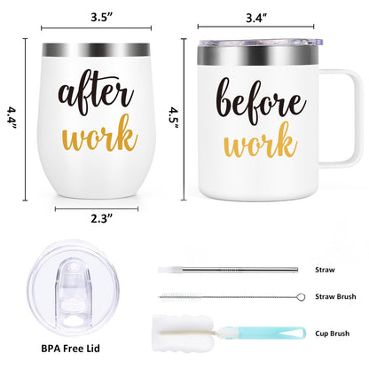 Gtmileo Before Work After Work Gift Set, Christmas Office Work Gifts for Coworker Employee Female Boss Lady Women Men Friends Manger Leader, 12oz Stainless Steel Insulated Coffee Mug Wine Tumbler Set