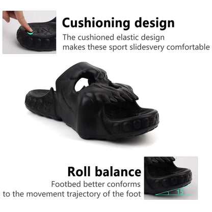 Skull Slides Sandals for Men Women,Non Slip Sport Sandals Cloud Cloudies Slides Slippers,Open Toe Slip on Comfy Beach Halloween Slides Shower House Home Indoor Outdoor Thick Soft Shoes Black Size