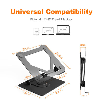 GRIFEMA Laptop Stand for Desk, Foldable Laptop Riser with 360° Swivel Base, Adjustable Height & Angle, Ventilated Computer Stand Compatible with MacBook Air/Pro, Dell, and 11-17" Laptops - Black