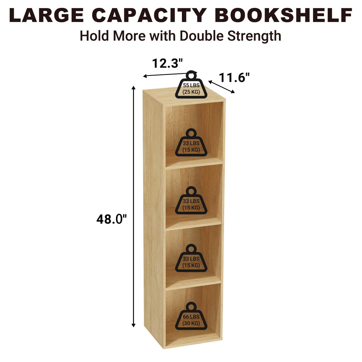 Nestwise 4 Tier Bookshelf, Freestanding Corner Storage Shelve Book Case for Narrow Space, 4 Cube Storage Organizer Small Bookcase for Home Office Living Room (Oak, 4 Cube)