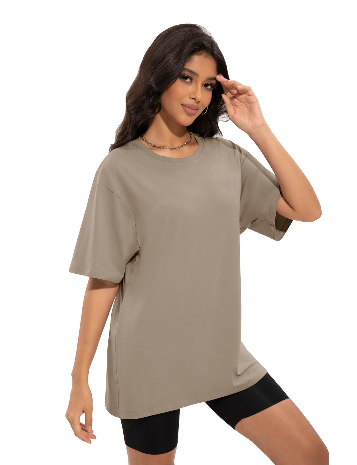 Siimcuzy 4 Pack Oversized Tshirts for Women, Loose Fit Crew Neck Summer Baggy Tops Workout Tees Plus Size T Shirts 1 Black 1 White 1 Dark Pink 1 Khaki Small