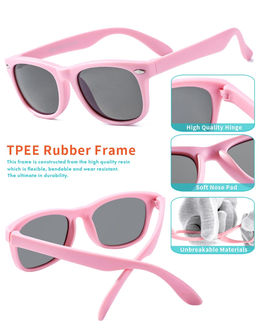 Flexible Kids Sunglasses Polarized Toddler Sun Glasses for Baby Boys and Girls Shades UV400 Protection with Case Age 2-8 (Pink + Pink/Cyan)