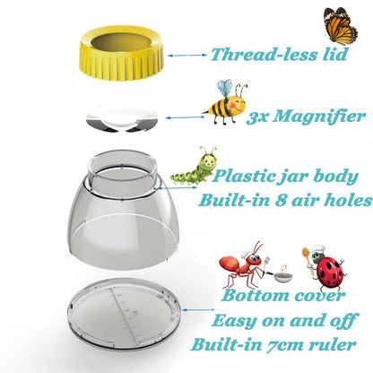 Bug Cather 5X Magnifyer Insect Jar Observation Kit Bug Viewer Built-in 7cm Ruler with 2 Plastic Tweezers Bug Catcher Kit for Kids Science Nature Exploration (4Pack, Yellow)
