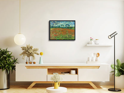 Wieco Art Framed Art Poppy Field June 1890 Canvas Print of Vincent Van Gogh Oil Paintings Reproduction Abstract Wall Art for Home Decorations Black Frame