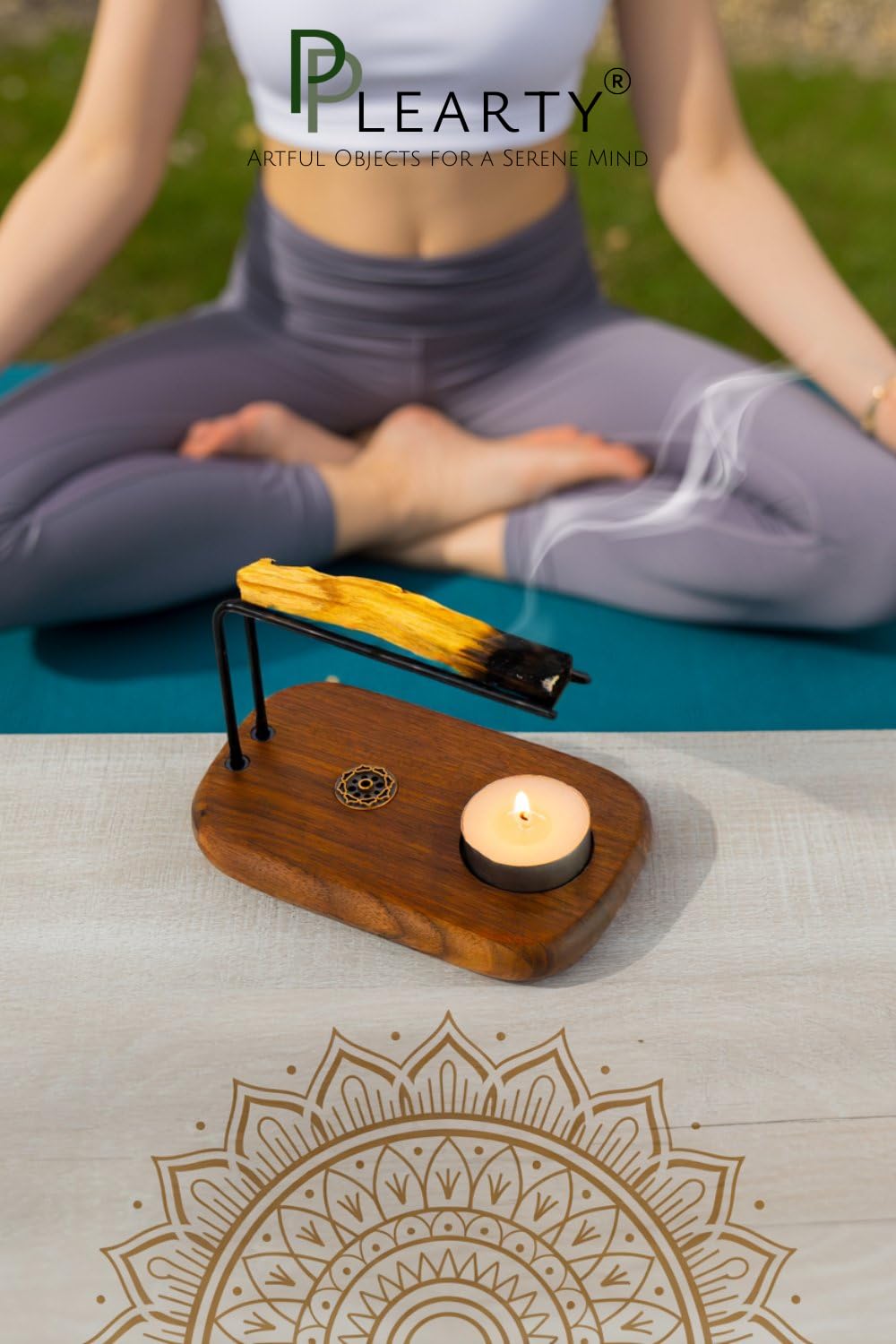 PLEARTY 4 in 1 Walnut Wood Palo Santo Holder Hand-Crafted Incense Sticks Holder for Burning Sage with Booklet The Most Complete Palo Santo Holder for Your Meditation Room Home Decor Gift