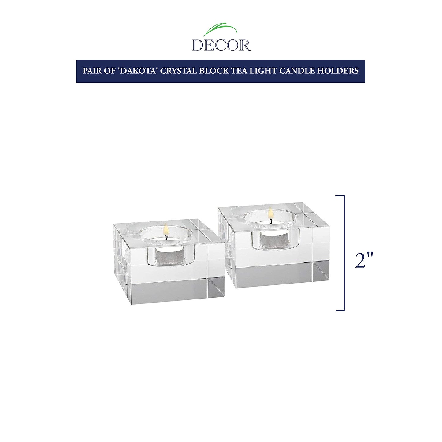 Badash Dakota Crystal Tealight Holders - 2" Tall Glass Candle Holders in Modern Brick Design (Set of 2) - Elegant Handcrafted Faceted Crystal Home Decor Accent
