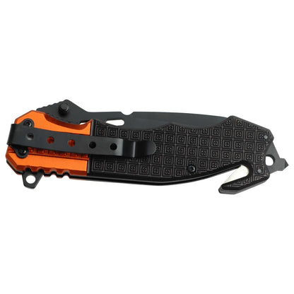 Tac-Force 8.25" Tactical Folding Pocket Knife – 3.25" Stainless Steel Half-Serrated Tanto Blade – Emergency Glass Breaker & Seatbelt Cutter – Aluminum Handle with Medallion & Pocket Clip (Black & Orange)