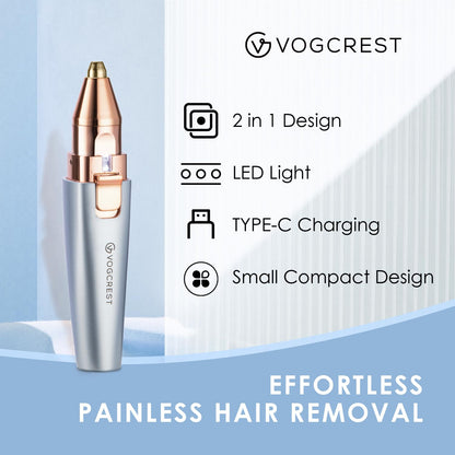VG VOGCREST Eyebrow & Facial Trimmer: 2 in1 Rechargeable Facial Hair Removal & Eyebrow Shaver - Body Razor with Built-in LED Light (Rose Gold)