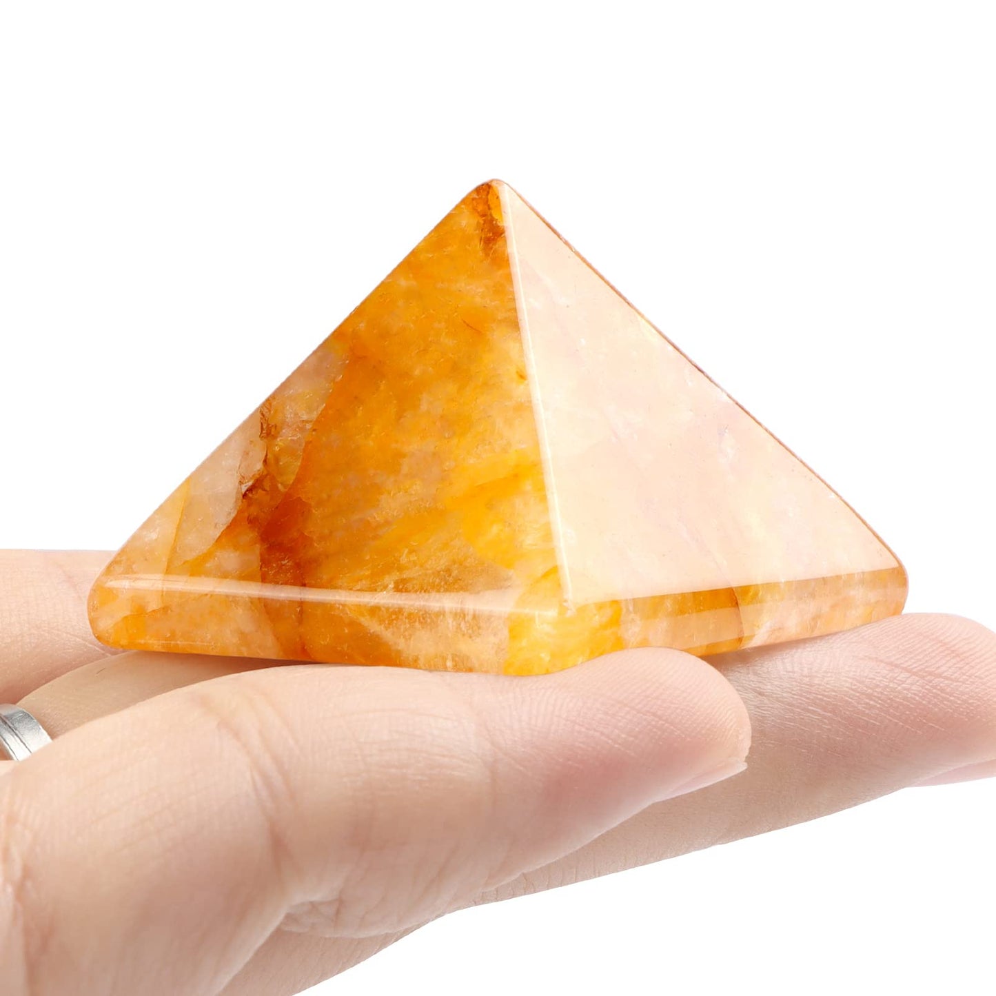 1.6"Citrine Crystal Pyramid Stone Hand Carved Gem Pyramid Healing Statue